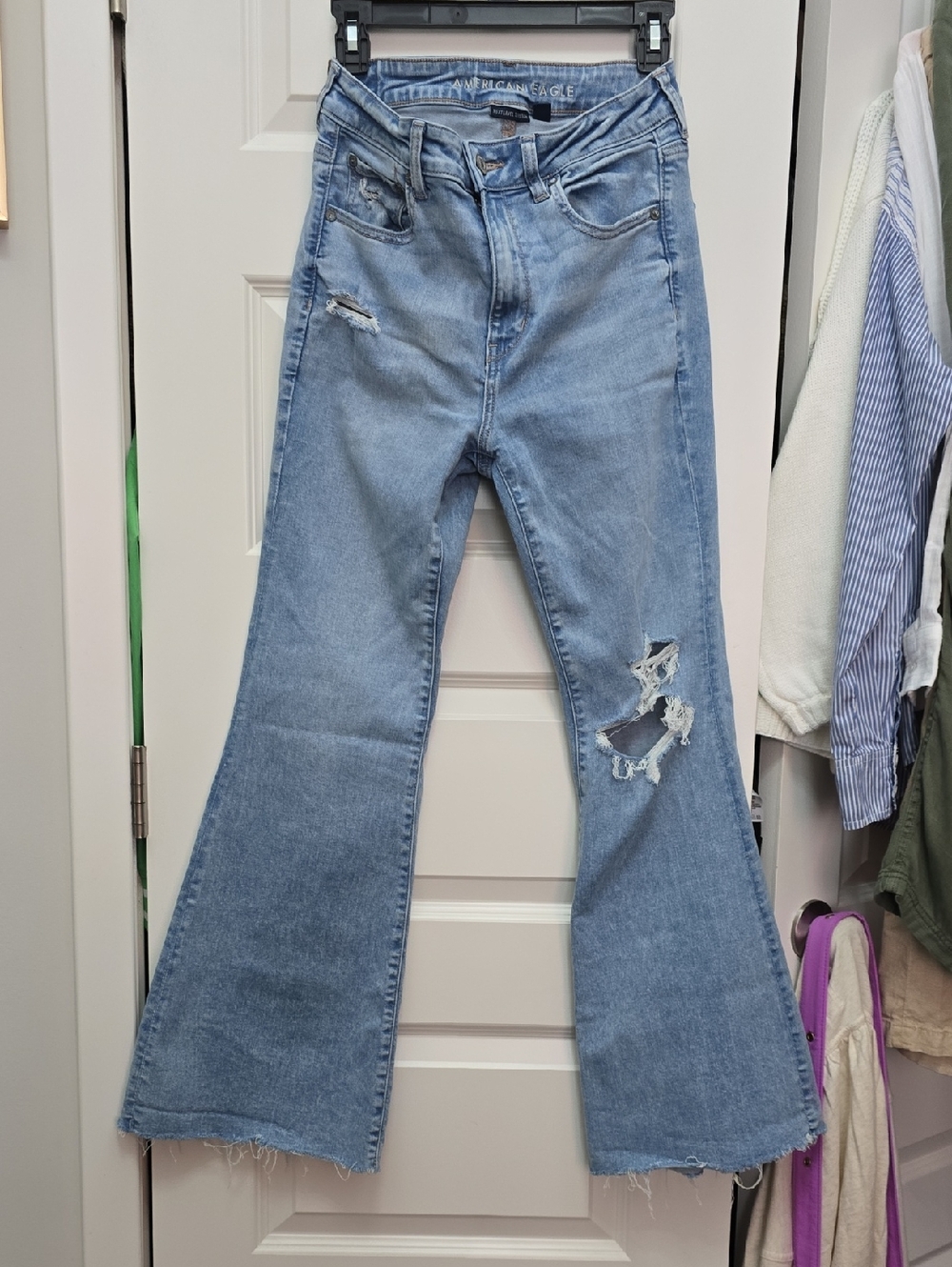 American Eagle Outfitters Light Wash Distressed Flare Jeans